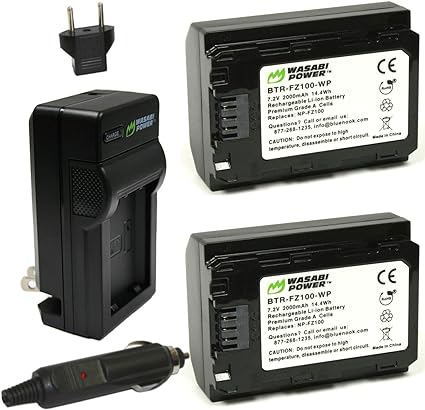 Wasabi Power NP-FZ100 Battery (2-Pack) and Charger for Sony a9, a9 II, a7C, a7R III, a7R IV, a7S III, a7 III, a7 IV, a6600