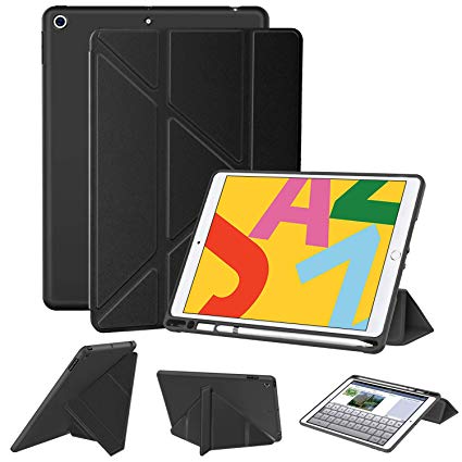 Supveco iPad 10.2 Case 2019 with Pencil Holder, Auto Wake/Sleep, Multiple Viewing Angles for iPad 7th Generation Case (Black)