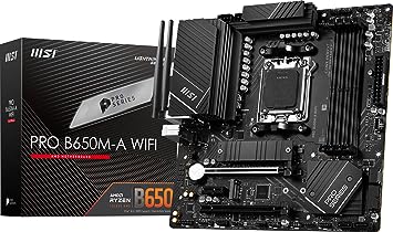 MSI PRO B650M-A WiFi ProSeries Motherboard (AMD AM5, mATX, DDR5, PCIe 4.0, M.2, SATA 6Gb/s, USB 3.2 Gen 2, HDMI/DP, Wi-Fi 6E, AMD Ryzen 7000 Series Desktop Processors)