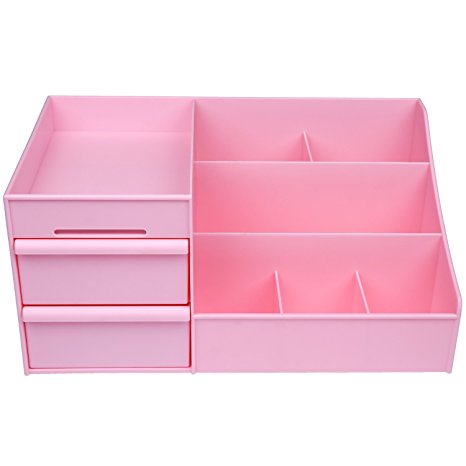 Molain Makeup Organizer Plastic Makeup Storage Display with Drawers Cosmetic Organizer Cases and Box (Pink)