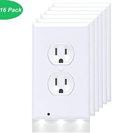 16 Pack Outlet Cover with Night LED Light, Snap Up Easy Installation Outlet Wall Plate Covers, No Battery & Install in Seconds Guidelight for Home/Bathroom/Bedroom/Garage/Hallway/Kitchen (16 Pack Cover)