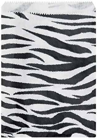 50 Bags Flat Plain Paper or Patterned Bags for candy, cookies, merchandise, pens, Party favors, Gift bags (6" x 9", Zebra Print)