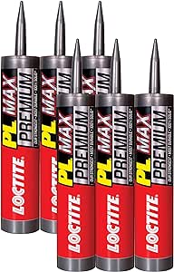 Loctite PL Premium Max Construction Adhesive, Versatile Construction Glue for Wood, Concrete, Stone & More - 9 fl oz Cartridge, Pack of 6