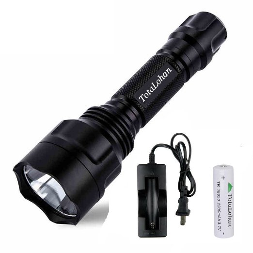 TotaLohan M8 Cree XML T6 550 Lumen Bright LED Flashlight Bundle with Rechargeable 18650 Battery and Charger Polished Reflector Water Resistant  Emergency