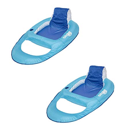 SwimWays Swimming Pool Spring Float Water Recliner w/Headrest, Blue (2 Pack)