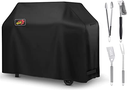 Homasy 58-Inch Waterproof Grill Cover, for Weber Genesis II 3 Burner and Genesis 300 Series Grills, including Stainless Steel Spatula, Fork, Brush