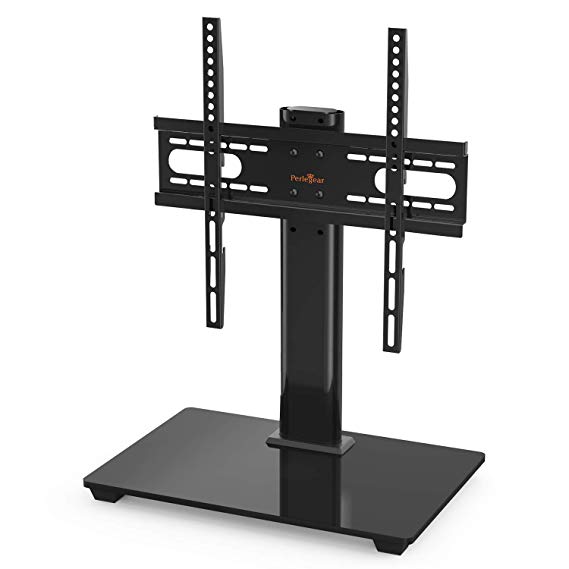 Perlegear Table Top TV Stand for 23-55 Inch LCD/LED TVs-Securely Holds 40 KG & Max.VESA 400x400mm-Height Adjustable TV stand with Tempered Glass Base & Wire Management