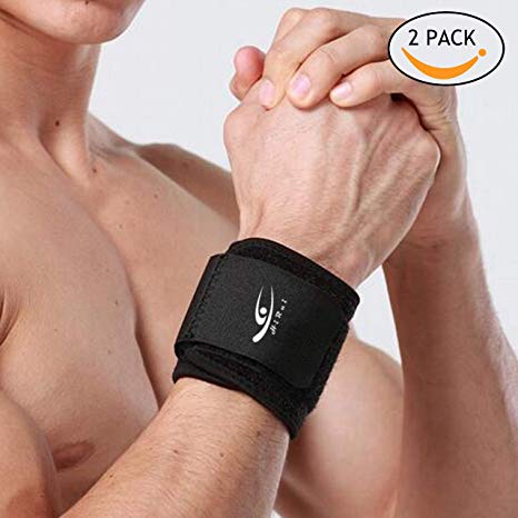 HiRui 2 PACK Wrist Compression Strap and Wrist Brace Sport Wrist Support for Fitness, Weightlifting, Tendonitis, Pain Relief.etc - Wear Anywhere - Unisex, One Size Adjustable