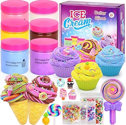 Elover Ice Cream Slime Kit for Girls and Boys Fluffy DIY Slime Toys Gifts Make Ice Cream Slimes