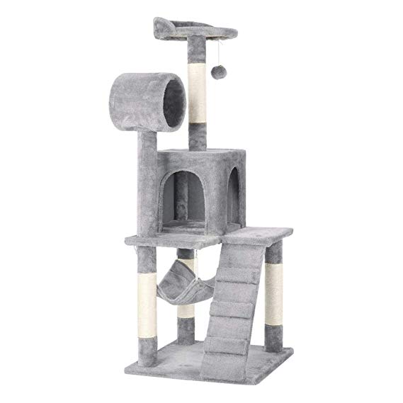 Topeakmart 51in Height Cat Tree Condo Multi-Level Cat Towers House Furniture with Hammock and Scratching Post