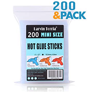 Mini Size Hot Glue Sticks, 200 Pack, 6” Length and 0.27” Diameter, High Viscosity and Transparent, Use with All Temperature Mini Glue Guns, Ideal for Art Craft, Basic Repairs and DIYs