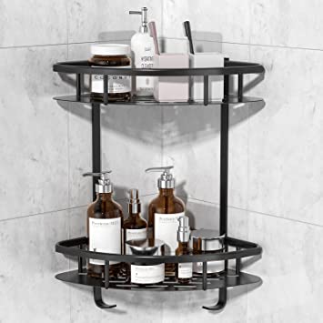 Shower Caddy Bathroom Shelf, Adhesive Corner Shower Caddy Shelf without Drilling, Rust Proof Bathroom Storage Organizer 2 Tiers