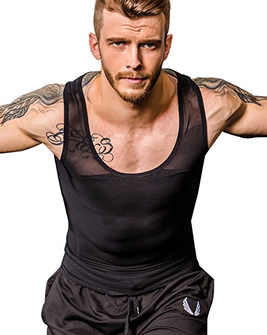 Shaxea Men's Extreme Compression Shirt To Hide Gynecomastia moobs Chest Body Slimming Undershirt Shapewear