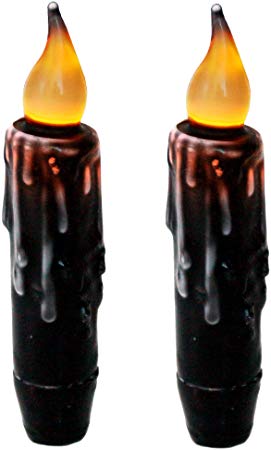 CVHOMEDECO. Real Wax Hand Dipped Battery Operated LED Timer Taper Candles Country Primitive Flameless Lights Décor, 4-3/4 Inch, Matt Black, 2 PCS in a Package