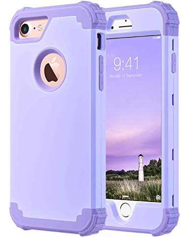 ULAK Case for iPhone 7 & 8, Shockproof 3 Layer High Impact Resistant Hybrid Heavy Duty Protection Hard PC Soft Silicone Full Body Protective Phone Cover for Apple iPhone 7/8 (4.7 Inch), Purple