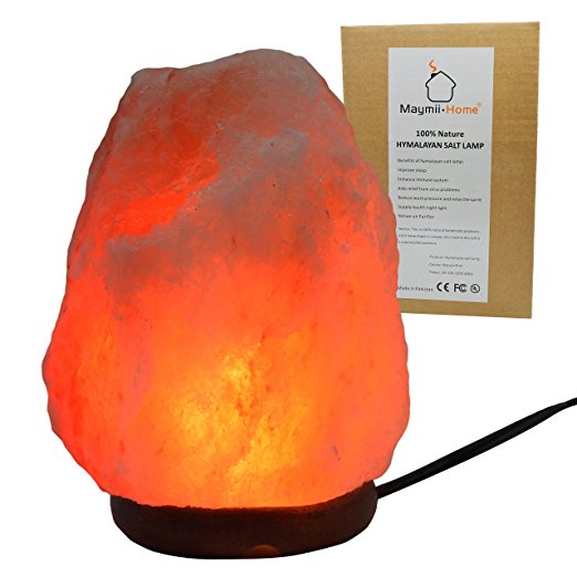 Maymii.Home Large 7-13 lbs Natural Himalayan Rock Salt Lamp with Wood Base, Dimmer Control, UL Approved Electric Wire & Bulb