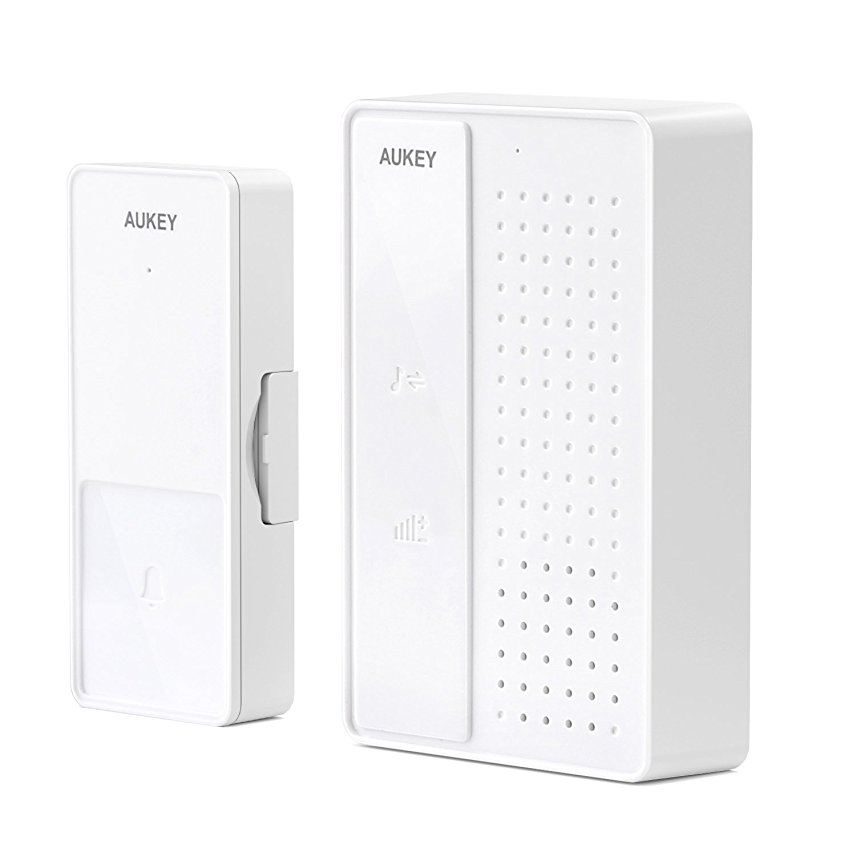 AUKEY Wireless Doorbell with Up to 1148ft Wireless Range, 4 Volume Levels and 36 Tones ( WD-TD02, White)