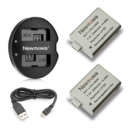 Newmowa LP-E5 Battery (2-Pack) and Dual USB Charger for CanonLP-E5 and Canon EOS Rebel XS, Rebel T1i, Rebel XSi, 1000D, 500D, 450D, Kiss X3, Kiss X2, Kiss F