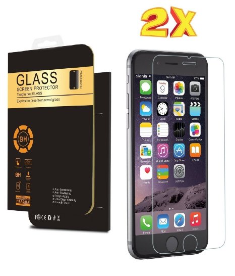 (2 Pack) Phone 6s Screen Protector, Premium Tempered Glass 9H Anti Scratch Crystal Clear Screen Protector Film for Apple iPhone 6 and iPhone 6s 4.7
