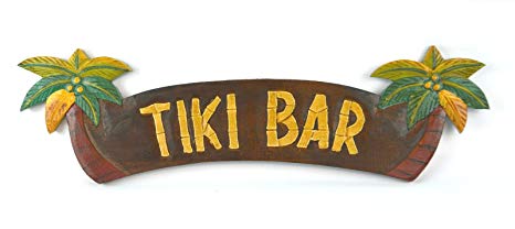 HAND CARVED TIKI BAR SIGN WITH TWO PALM TREES 3D