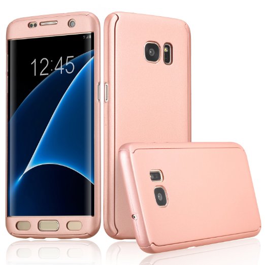 ATOOZ(TM) Galaxy S7 Edge 360 Degree All-around Full Body Slim Fit Lightweight Hard Protective Skin Case Cover for Samsung Galaxy S7 Edge (Rose Gold)