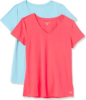 Amazon Essentials Women's Tech Stretch Short-Sleeve V-Neck T-Shirt (Available in Plus Size), Multipacks