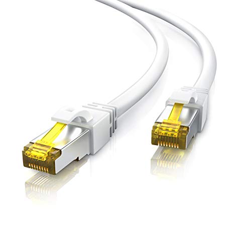 0.5m CAT.7 Ethernet Gigabit Lan network cable (RJ45) 10 / 100/ 1000 Mbit/s | Patchcable | S / FTP Shielding | compatible with CAT.5 / CAT.5e / CAT.6 | Switch / Router/ Modem / Patch panel / Access Point / patch fields | white