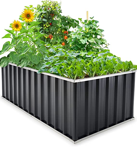 KING BIRD 6x3x2ft Galvanized Raised Garden Bed Outdoor Heightened Steel Metal Planter Box for Deep-Rooted Vegetables, Flowers, Large Raised Bed Kit(Dark Grey)