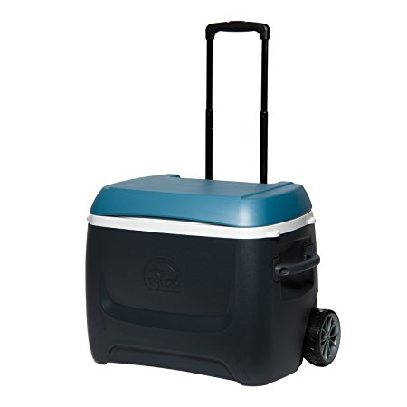 Igloo MaxCold Island Breeze 50 Qt Roller Cooler, Jet Carbon/Ice Blue/White