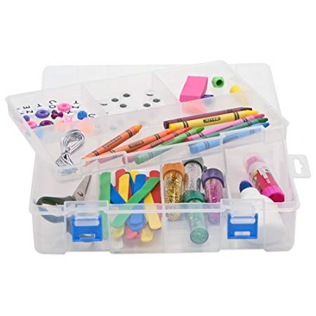 Craft Storage Organizer Box - Plastic Container with Compartments, 3 Adjustable Dividers and Lift-Out Tray - Clear Craft Supply Organizer for Sewing, Jewelry Making, Kids Crafts & More