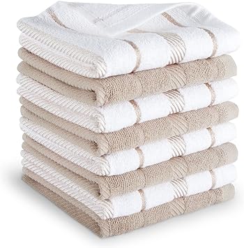 KitchenAid Albany Dishcloth 8 Pack Set, Milkshake/White, 12"x12"