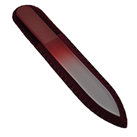 Genuine Czech, Etched, Crystal Glass, Small (3.5 Inch), Manicure, Nail File With Deluxe Velveteen Sheath (Choice of Color) (Ruby Red)