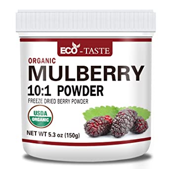 Organic Mulberry 10:1 Extract Powder, 5.3oz(150g), All Natural Berry Powder, Raw, Non GMO, Gluten Free, Vegan Friendly