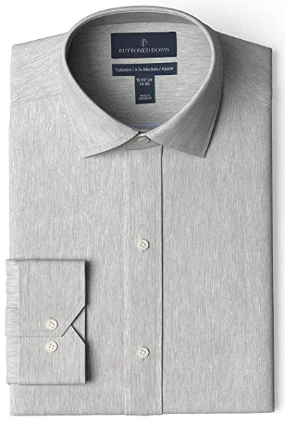 Amazon Brand - BUTTONED DOWN Men's Tailored Fit Spread-Collar Solid Pinpoint Dress Shirt, Supima Cotton Non-Iron