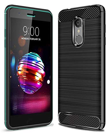 LG K10 2018 Case, LG K30 Case with HD Screen Protector Ucc Frosted Shield Luxury Slim TPU Bumper Cover Carbon Fiber Design and Anti-Scratch and Non-Slip Case Cover for LG K10 2018 (Black)