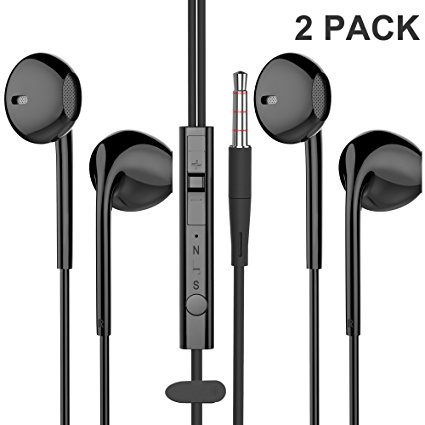 BYZ 2 Pack Wired Headphones Stereo in Ear Earphones Earbuds with Microphone and Volume Control for Phones Black