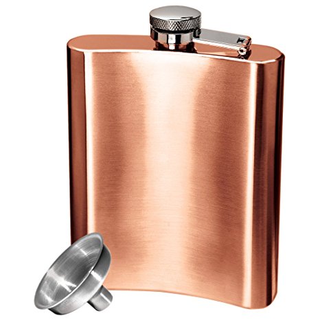 Oggi Copper Plated Stainless Steel 8 Ounce Hip Flask with Filling Funnel