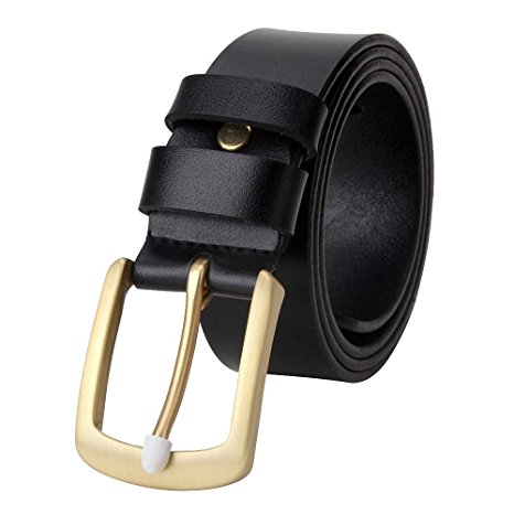 Vbiger Vintage Mens Belt 1 1/2" (38mm) Wide Genuine Leather Smooth Bridle Waist Strap