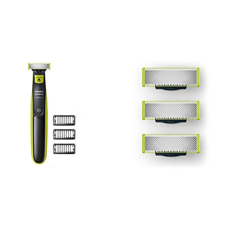 Philips Norelco OneBlade hybrid electric trimmer and shaver, QP2520/70 with Replacement Blade, 3 Count