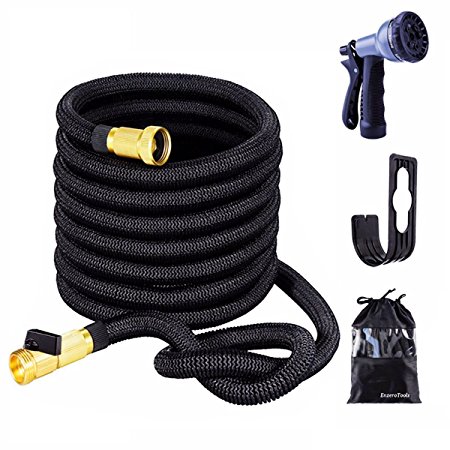 EnzeroTools Expandable Garden Hose with Spray Nozzle, Solid Brass Connector and Hose Holder
