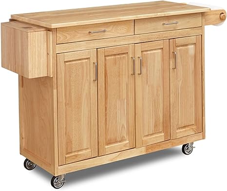 Home Styles 5023-95 Wood Top Kitchen Cart with Breakfast Bar, Natural Finish