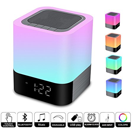 Touch Control Bedside Lamp with Wireless Bluetooth Speaker, Portable Smart LED Touch Sensor Table Lamp Dimmable RGB Multi-Color Changing Night Light, All in 1 Alarm Clock, MP3 Player, Handsfree Calls Bluetooth Speaker Light Touch Lamp Mood Lighting Reading Lamp
