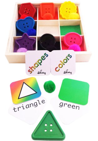 Skoolzy Montessori Toys for Toddlers - Learning Colors Sorting and Shapes Matching Wooden Box - Fine Motor Skills for Preschoolers and Kindergarten - 20  Activities Download - Materials Transfer Activity