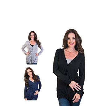 Agiato Women's Long Modern Knit Button Front Cardigan 3-Pack