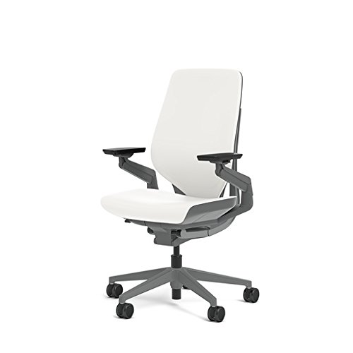 Steelcase Gesture Office Chair - White Elmosoft Leather, Medium Seat Height, Wrapped Back, Dark on Dark Frame, Lumbar Support