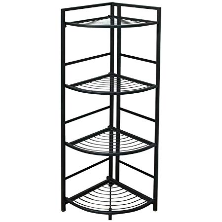 Flipshelf-Folding Metal Shelf-Small Space Solution-No Assembly-Home,Kitchen,Bathroom and Office Shelving-Corner Shelf, Black