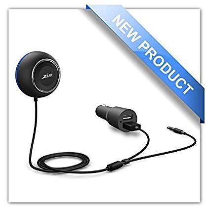 Zio Rotatable Knob Adjustment Car Kit Hands-Free APTX CSR Bluetooth 4.0 Music Receiver for Car (Convenient Siri /Voice Activation /Dual USB Car Charger/Built-in Microphone and Magnetic Base Included)