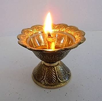 Artcollectibles India Brass Diya Deepak Akhand Jyot Kuber Hindu Temple Havan Puja Religious Oil Lamp by Artcollectibles India