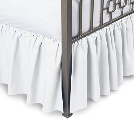 Sleepwell White Solid, Queen Size Ruffled Bed Skirt 12 inch Drop Split Corner,100 Percent Pure Egyptian Cotton 400 Thread Count, Wrinkle & Fade Resistant