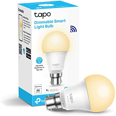 TP-Link Tapo Smart Bulb, Wi-Fi Smart Switch, B22, 8.7 W, Works with Amazon Alexa (Echo and Echo Dot), Google Home, Dimmable Soft Warm White, No Hub Required, Device Sharing (Tapo L510B)